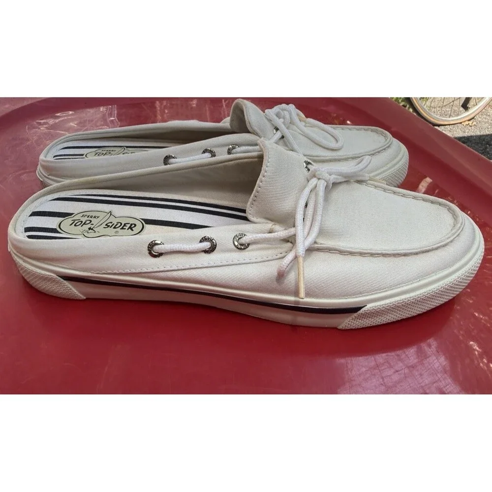 NEW Women Sperry Top-Sider Bahama Clog White Boat Shoes Slides Canvas size 9 M